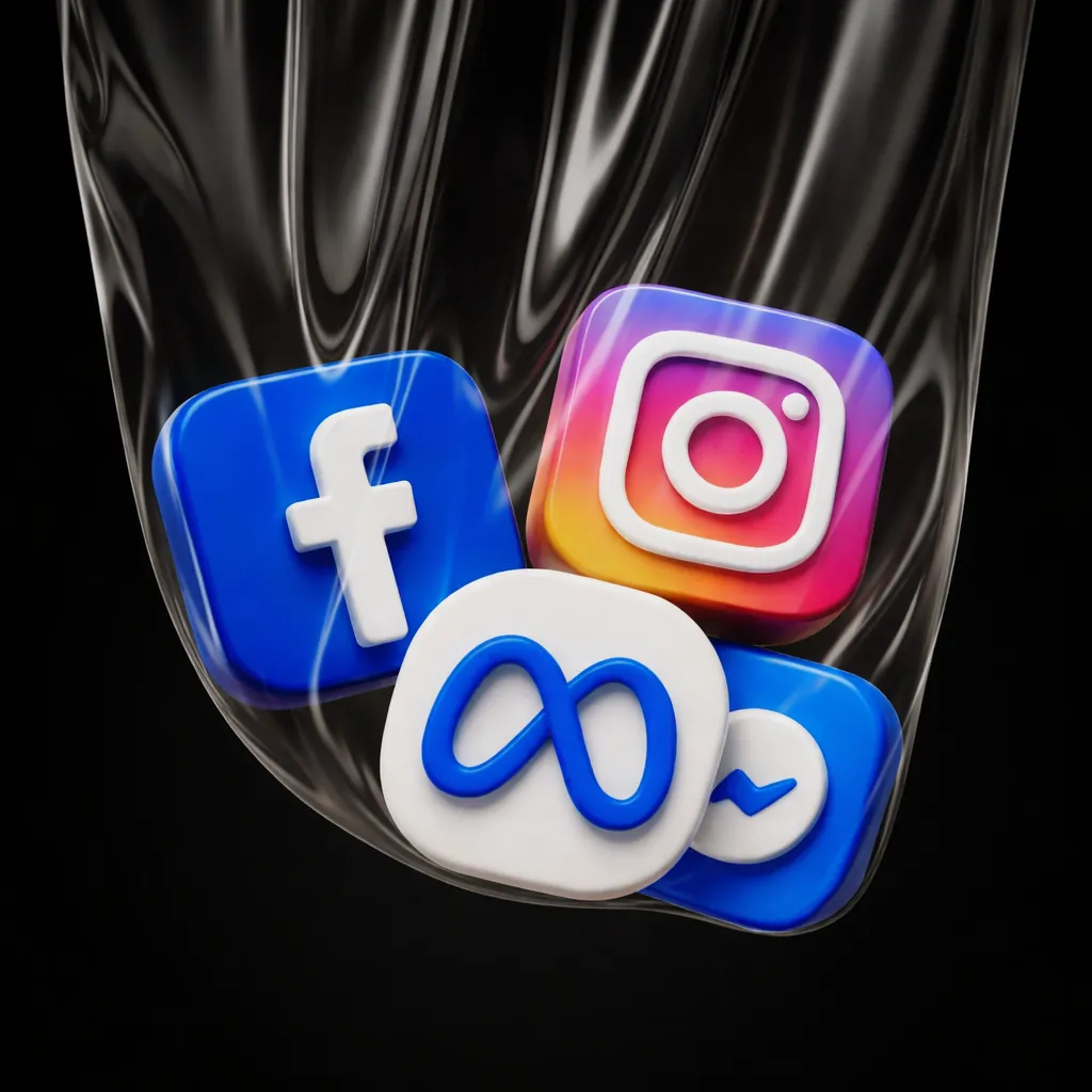 Social media app icons in a glossy plastic wrap on a dark background